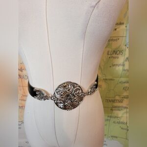 Beautiful Brighton Black Leather & Silver Women's Belt Size XL